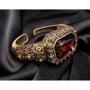 Heidi Daus Ornate Cuff Bracelet W/ Red Crystal Centerpiece & Multicolored Rhines